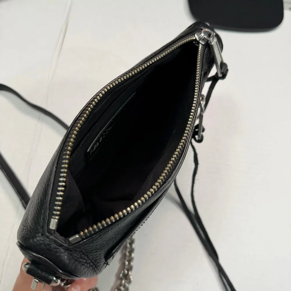 Rebecca Minkoff Avery Leather Crossbody Bag, Pebbled Black Silver Chain